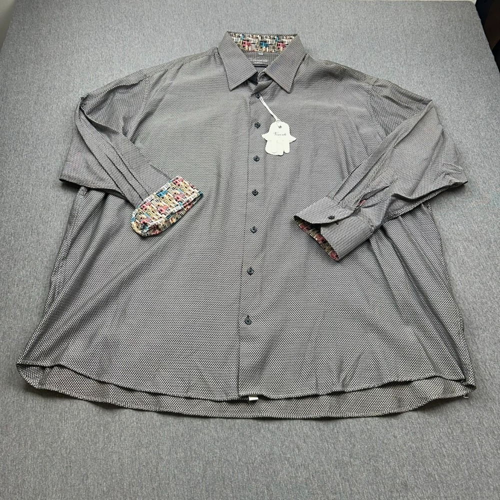Visconti Button Up Long Sleeve Shirt Mens 3XLB Black‎ White Flip Cuff *SUNFADE*